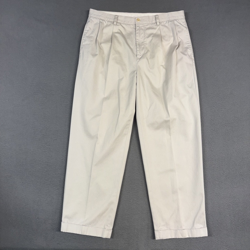 Nautica Pants Mens 36x30 Beige Classic Fit Pleated Cuffed NS-83 Cotton Rigger